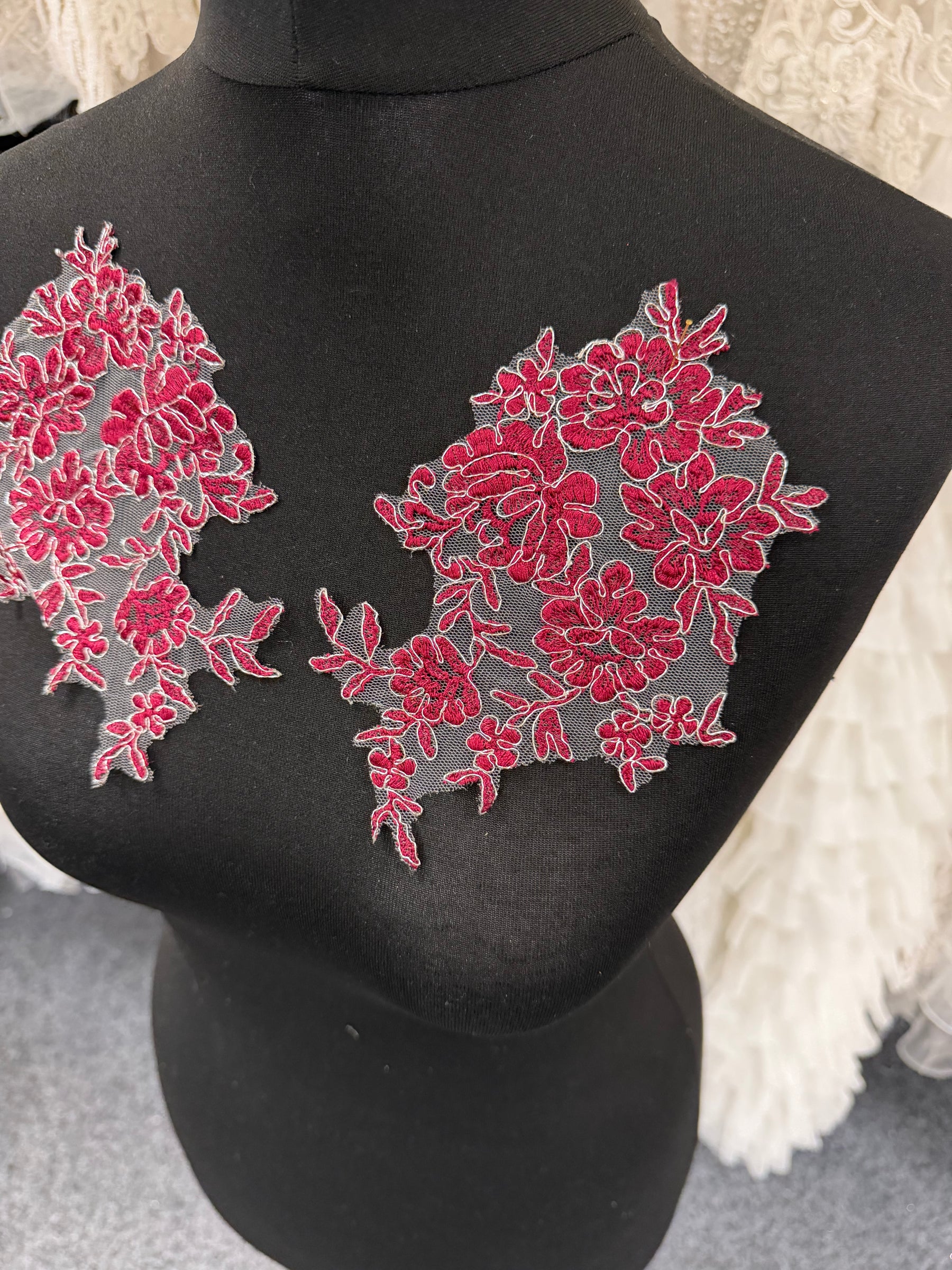 Wine and Silver Lace Appliques - T42