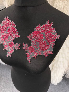 Wine and Silver Lace Appliques - T42