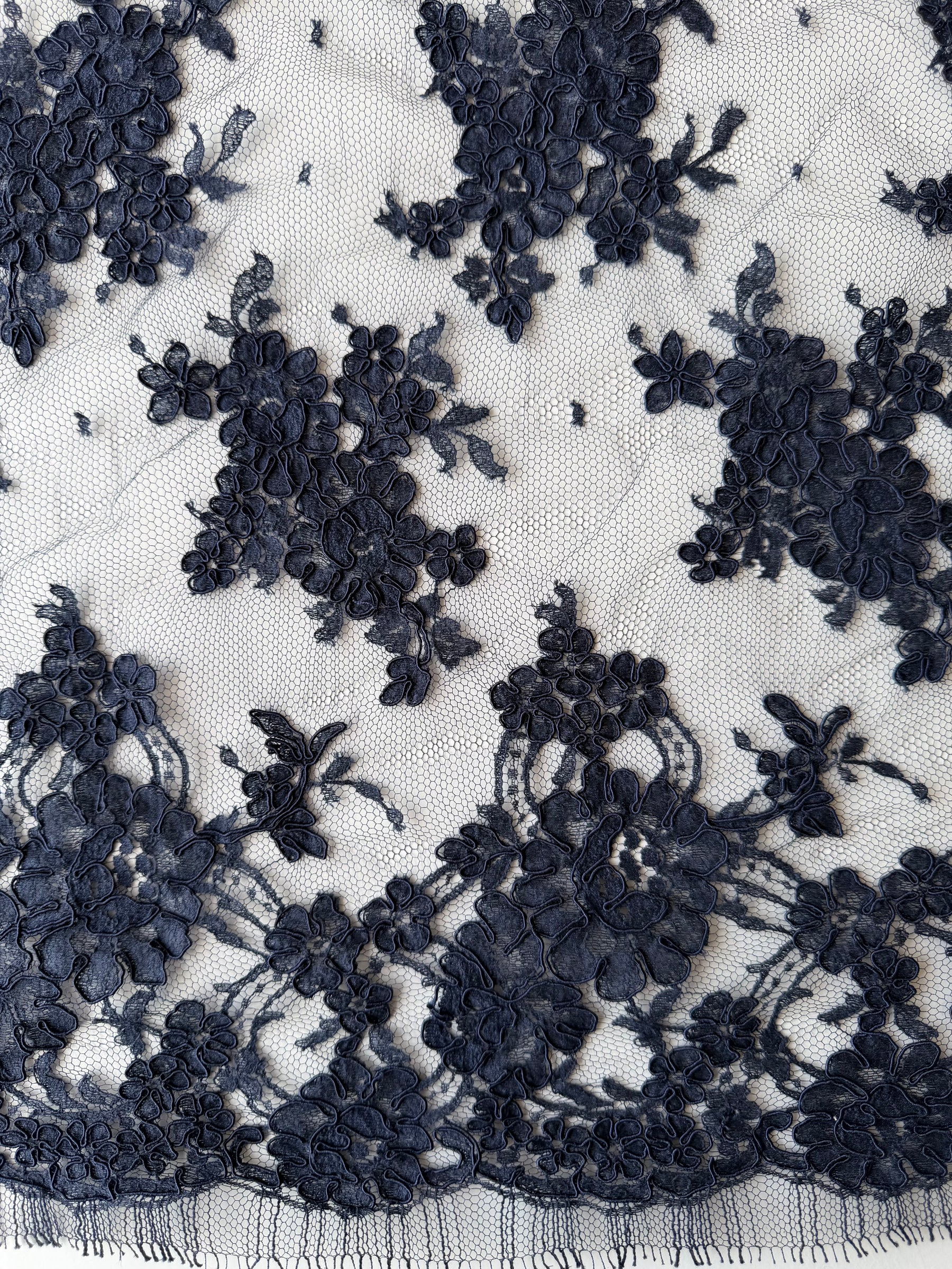 Navy Corded Chantilly Lace - P237