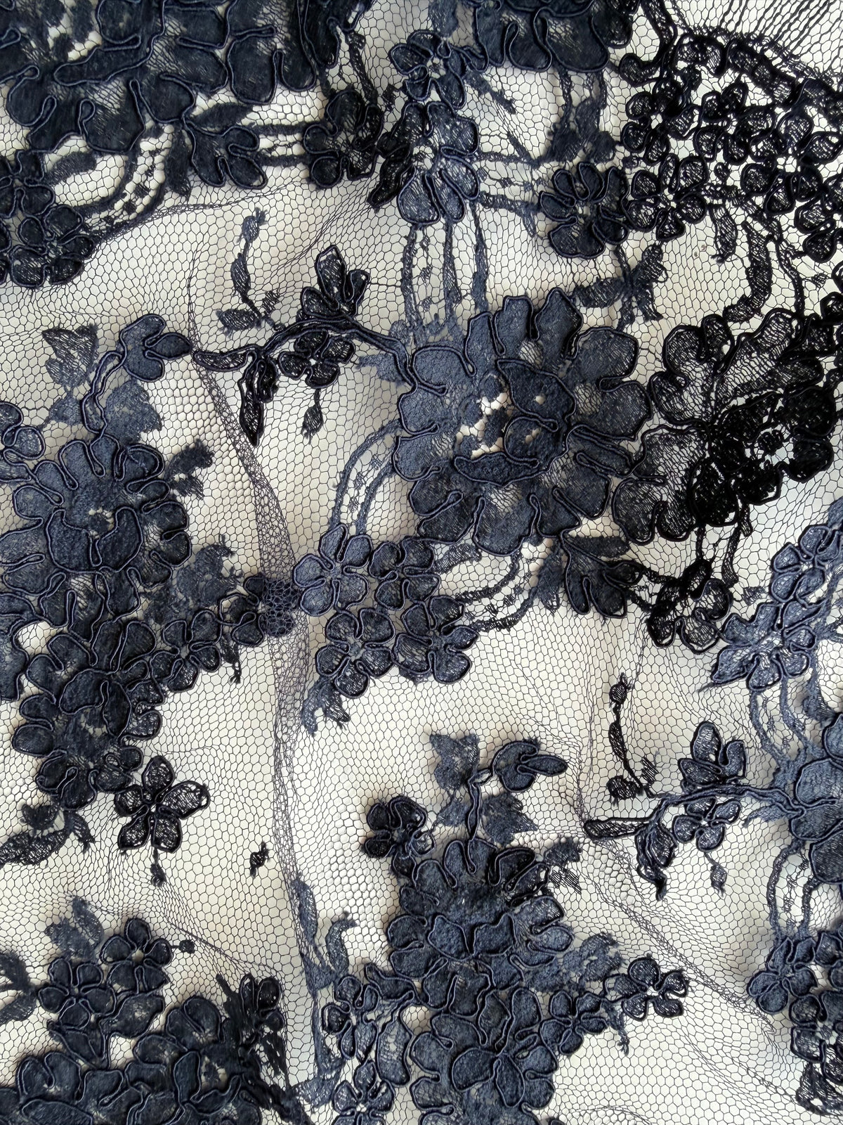 Navy Corded Chantilly Lace - P237