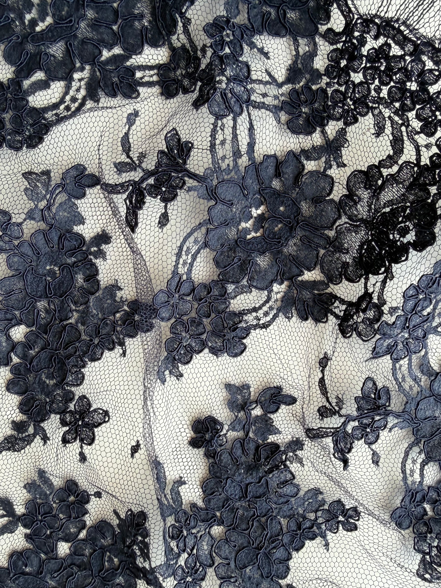 Navy Corded Chantilly Lace - P237