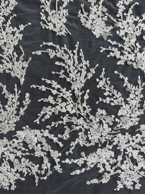 Ivory Embroidered Beaded Tulle - EB1093