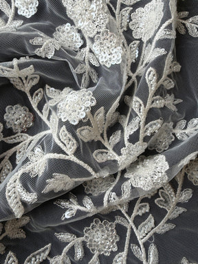 Ivory Embroidered Beaded Tulle - EB1097