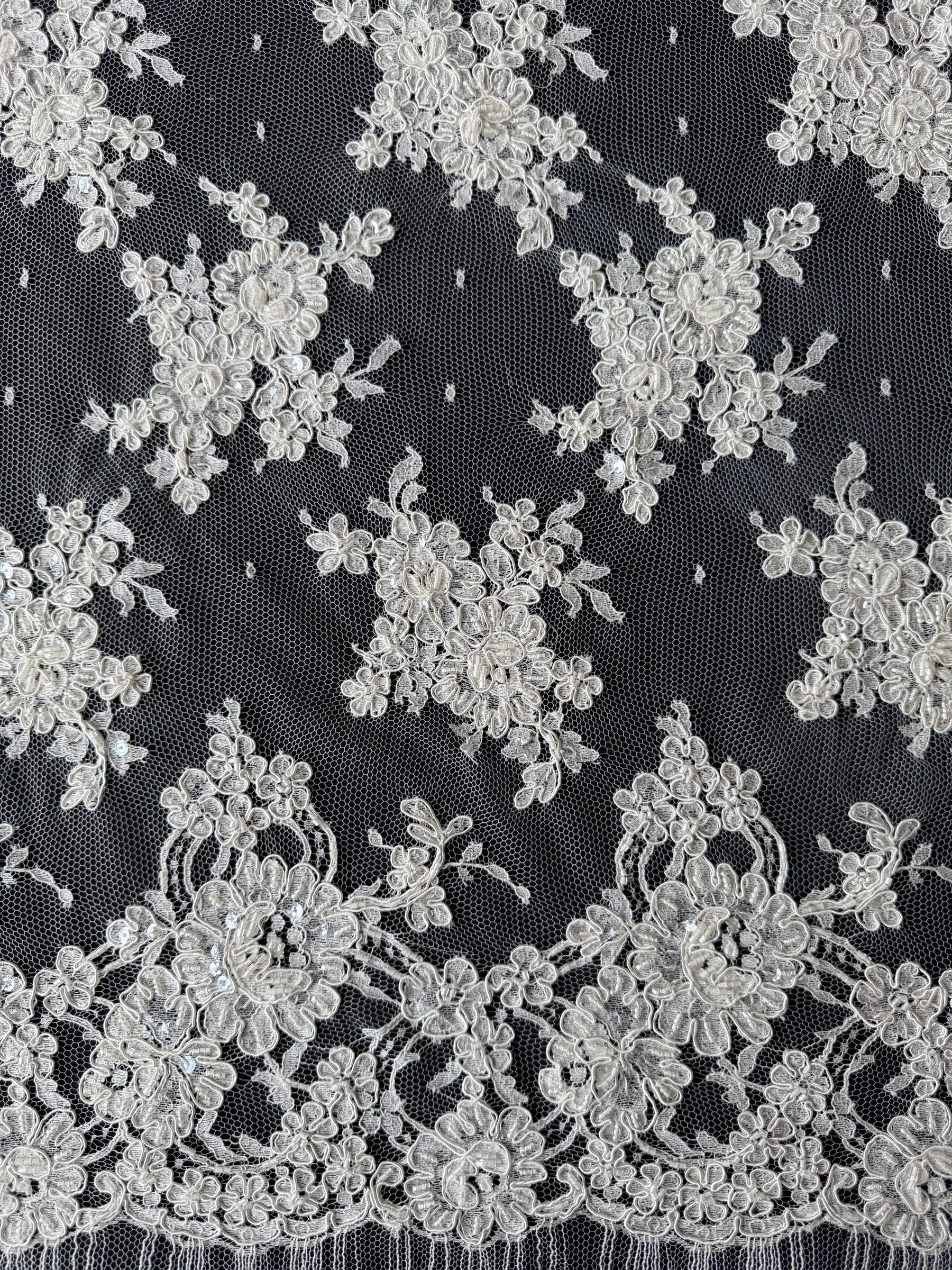 Ivory Corded & Beaded Chantilly Lace - P238