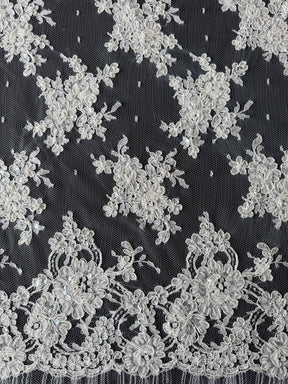 Ivory Corded & Beaded Chantilly Lace - P238