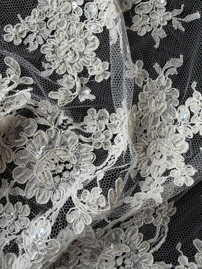 Ivory Corded & Beaded Chantilly Lace - P238