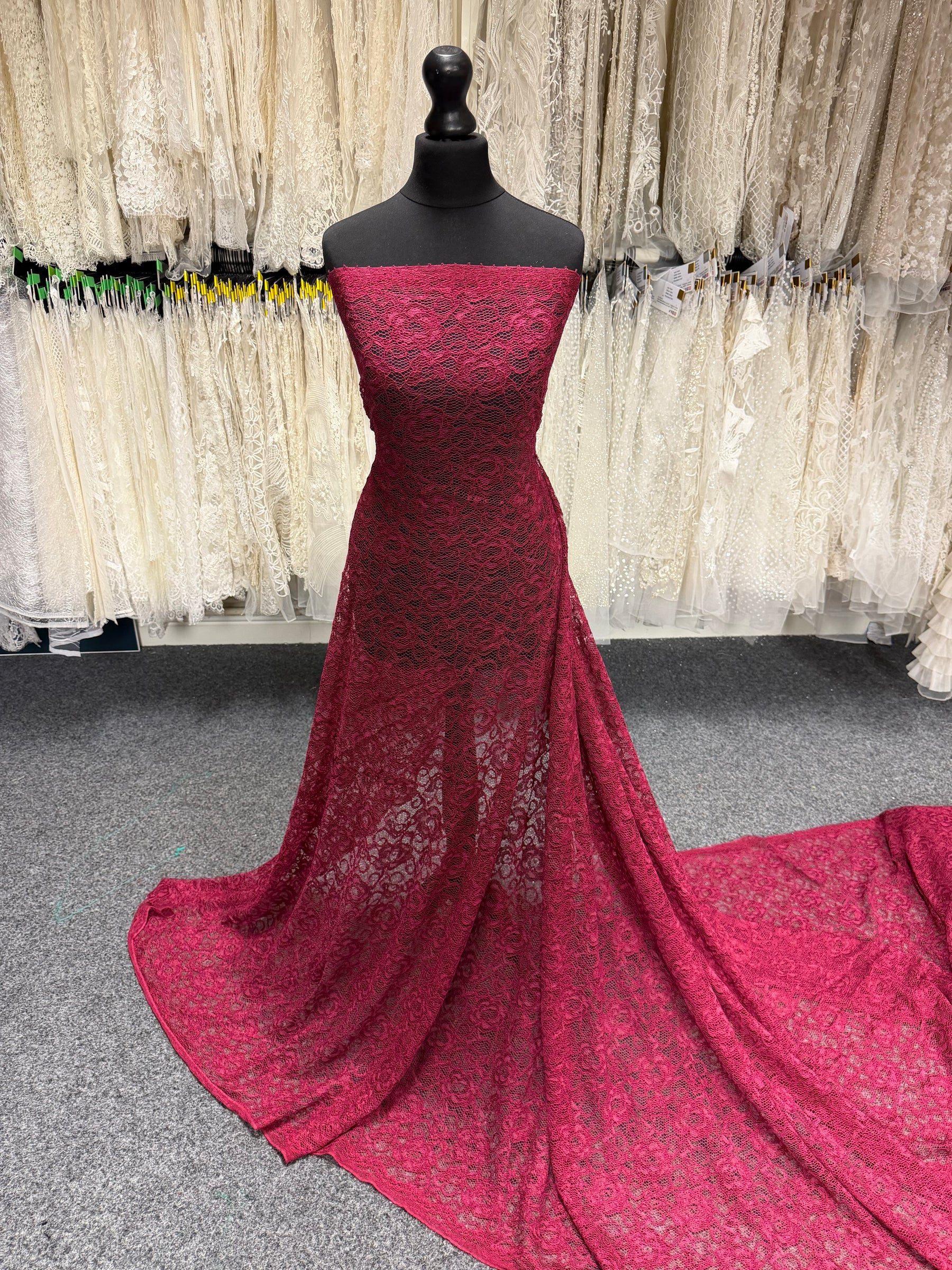 Wine Corded Stretch Lace - P619