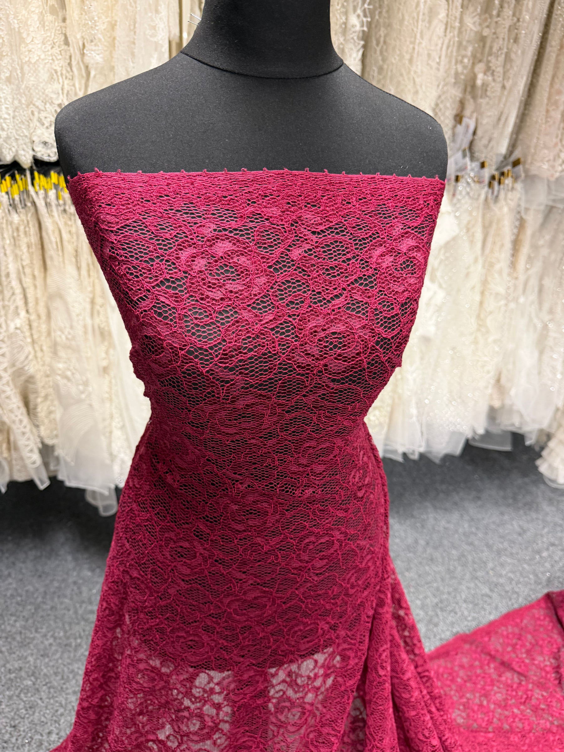 Wine Corded Stretch Lace - P619