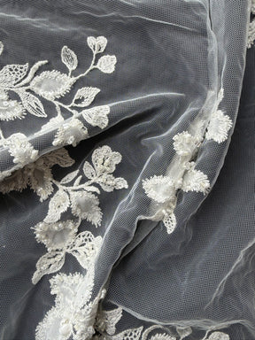 Ivory Embroidered Beaded Tulle - EB1072