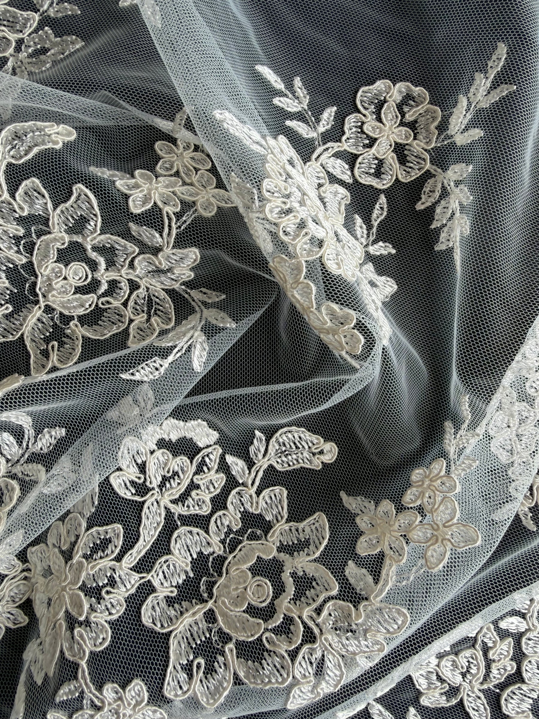 Ivory Unbeaded Corded Lace - Nightfall