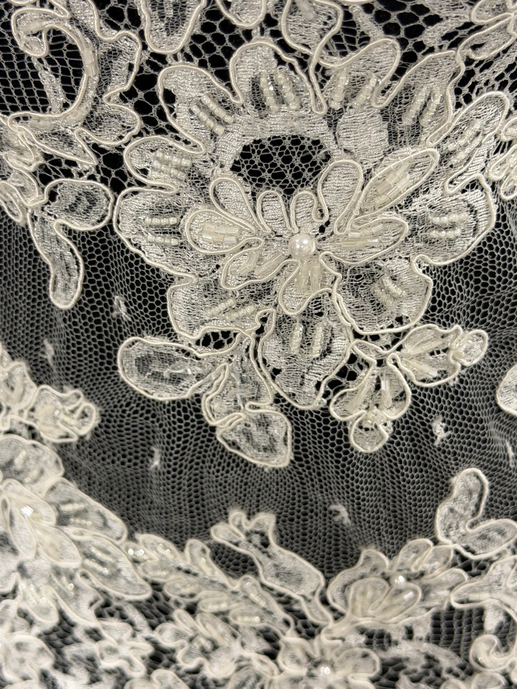 Ivory Corded and Beaded French Lace - P251