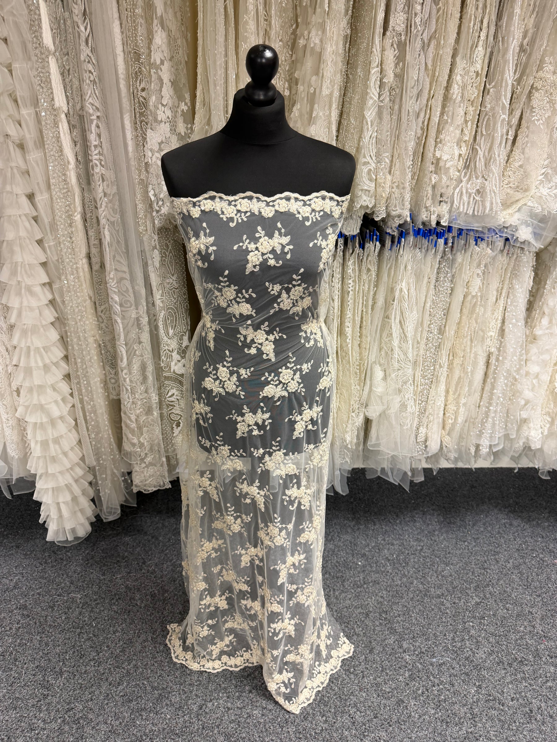 Ivory/Champagne/Gold Embroidered Beaded Tulle - P505