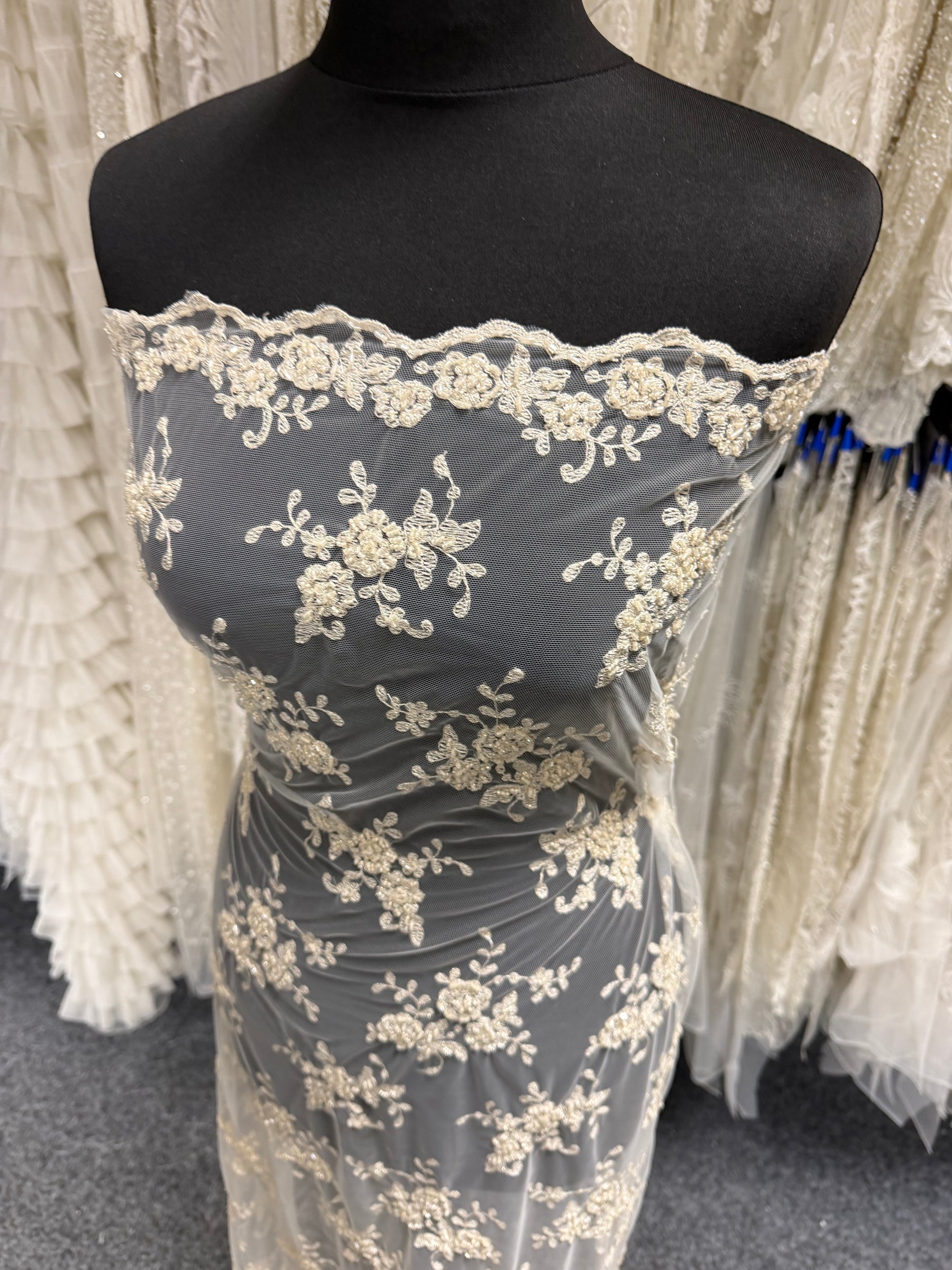 Ivory/Champagne/Gold Embroidered Beaded Tulle - P505