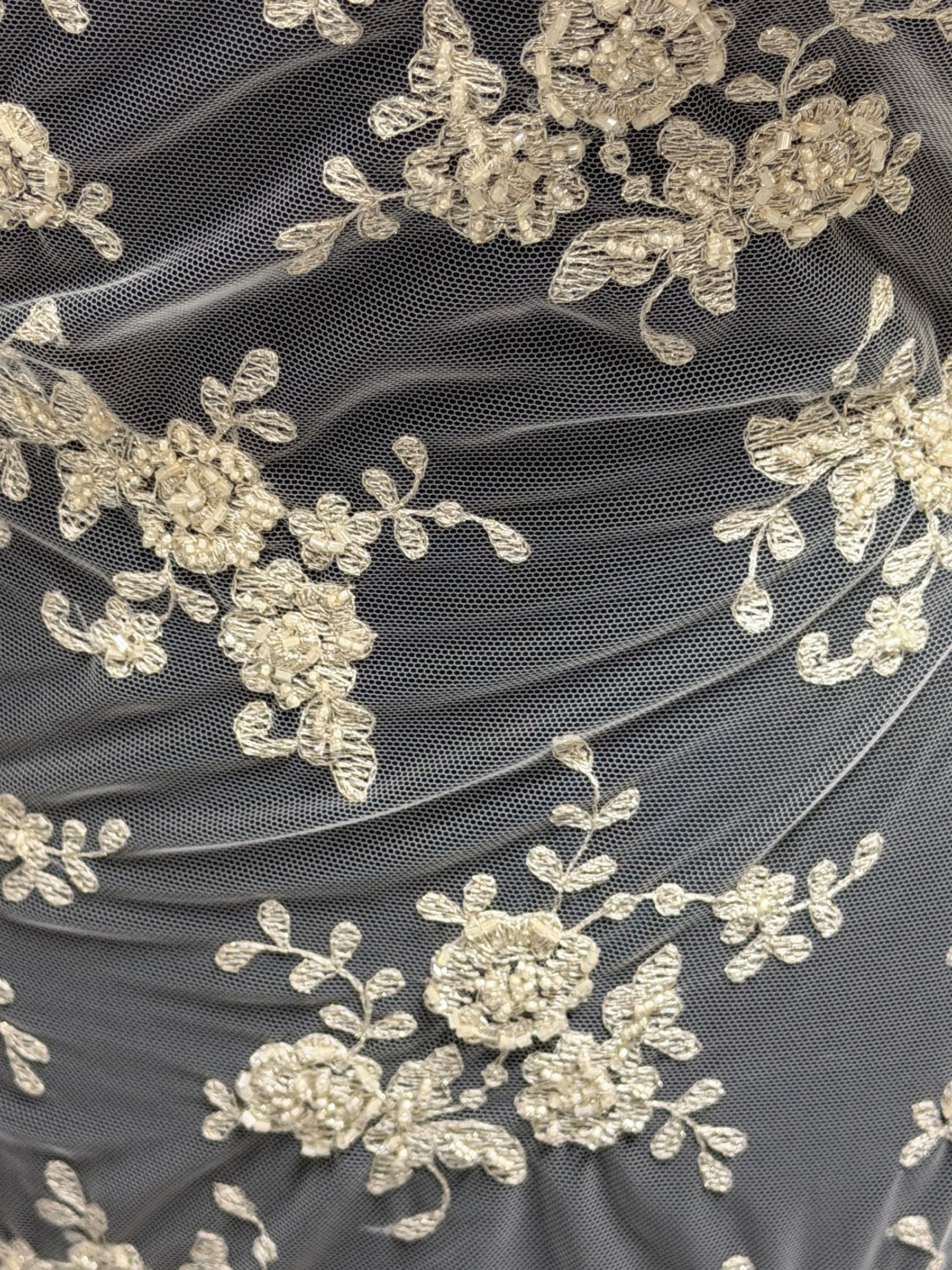 Ivory/Champagne/Gold Embroidered Beaded Tulle - P505