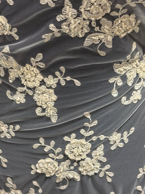 Ivory/Champagne/Gold Embroidered Beaded Tulle - P505
