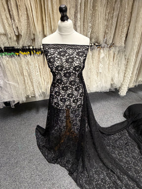 Black Corded Stretch Lace - P619