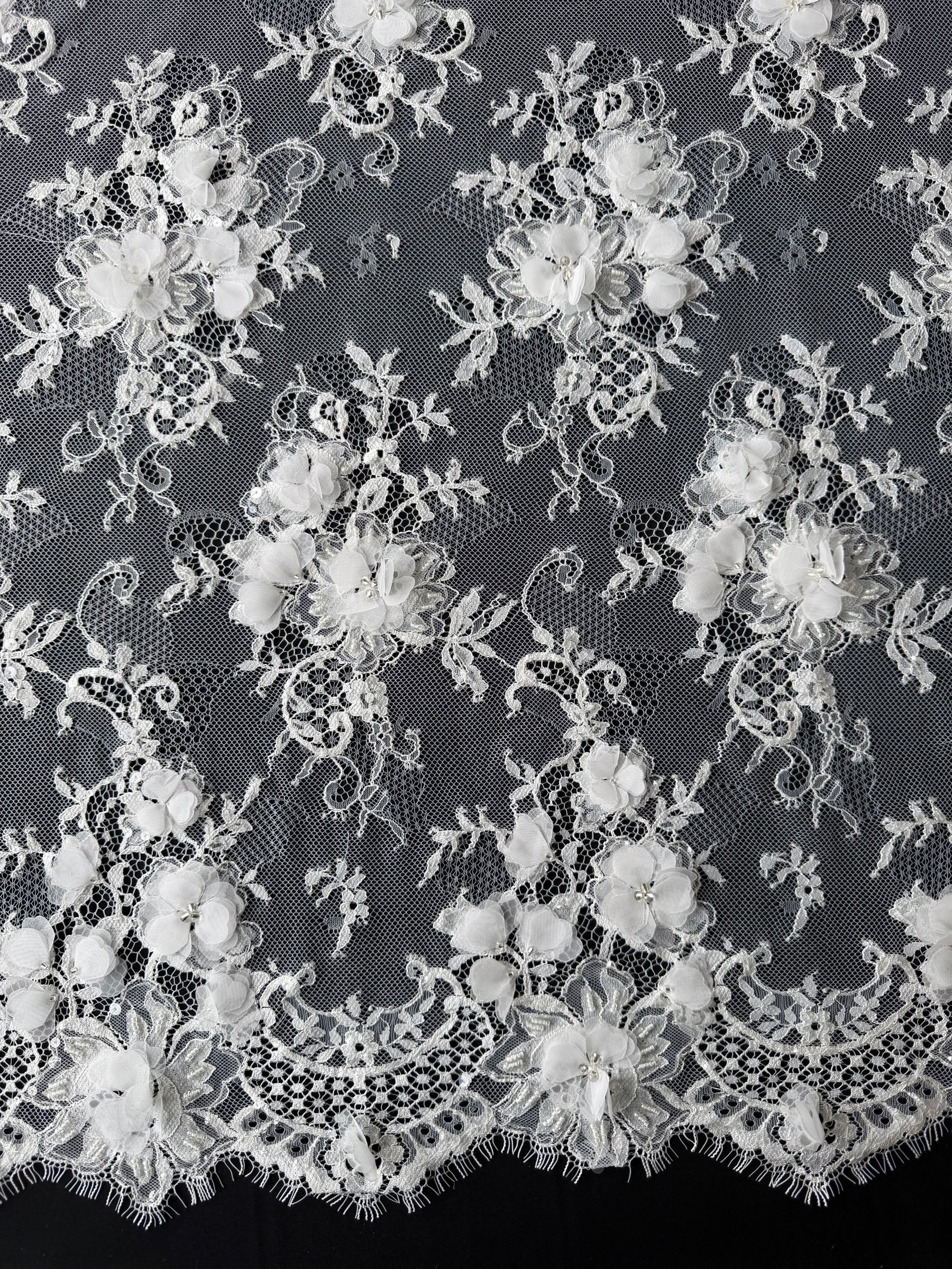 Ivory 3D Embellished Raschel Lace - P647