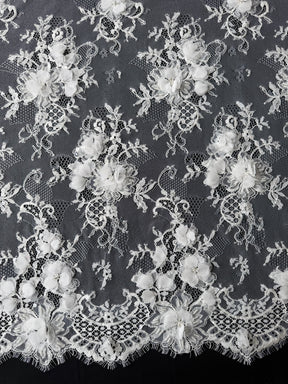 Ivory 3D Embellished Raschel Lace - P647