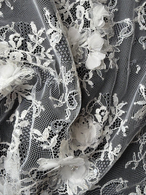 Ivory 3D Embellished Raschel Lace - P647