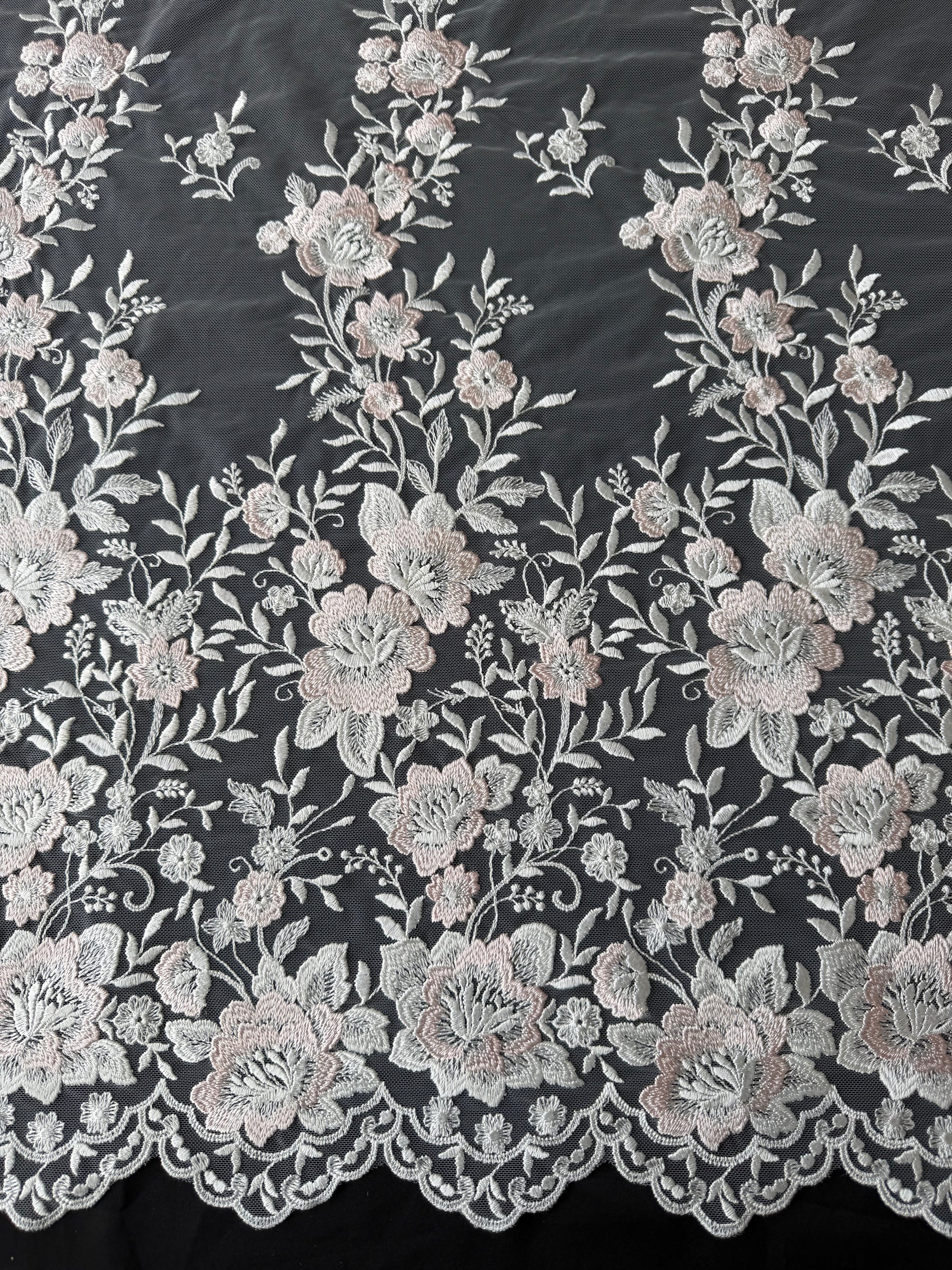 Ivory and Pink Embroidery Lace - EB5032