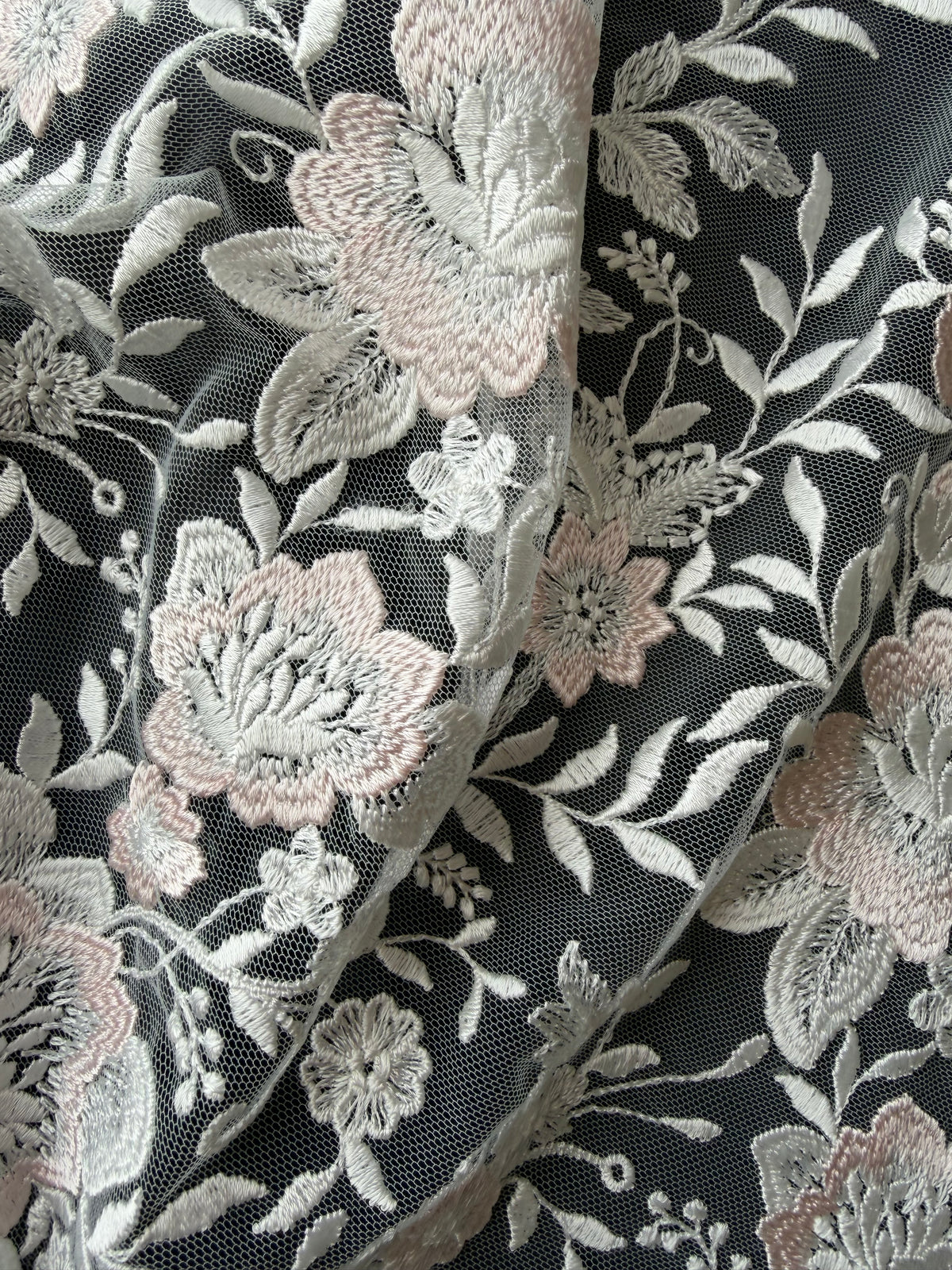 Ivory and Pink Embroidery Lace - EB5032