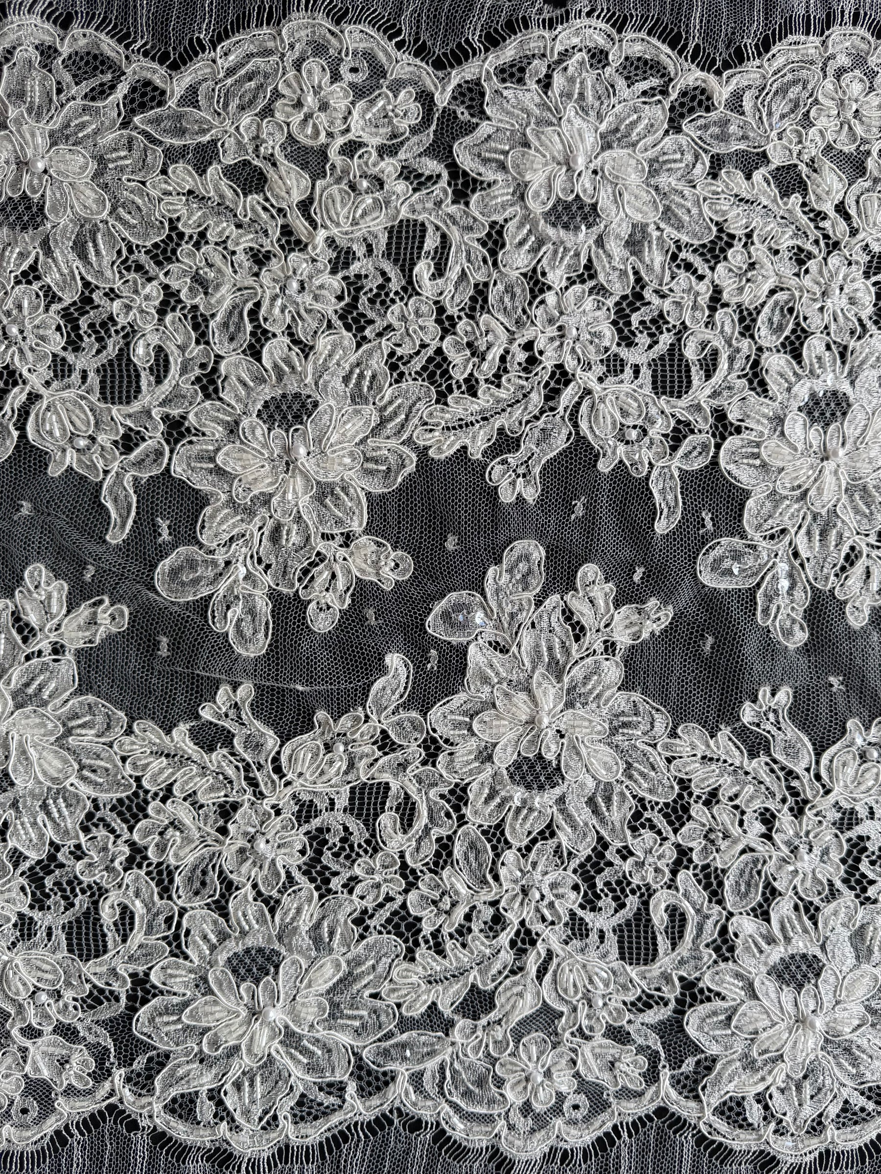 Ivory Corded and Beaded French Lace - P251