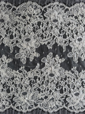 Ivory Corded and Beaded French Lace - P251