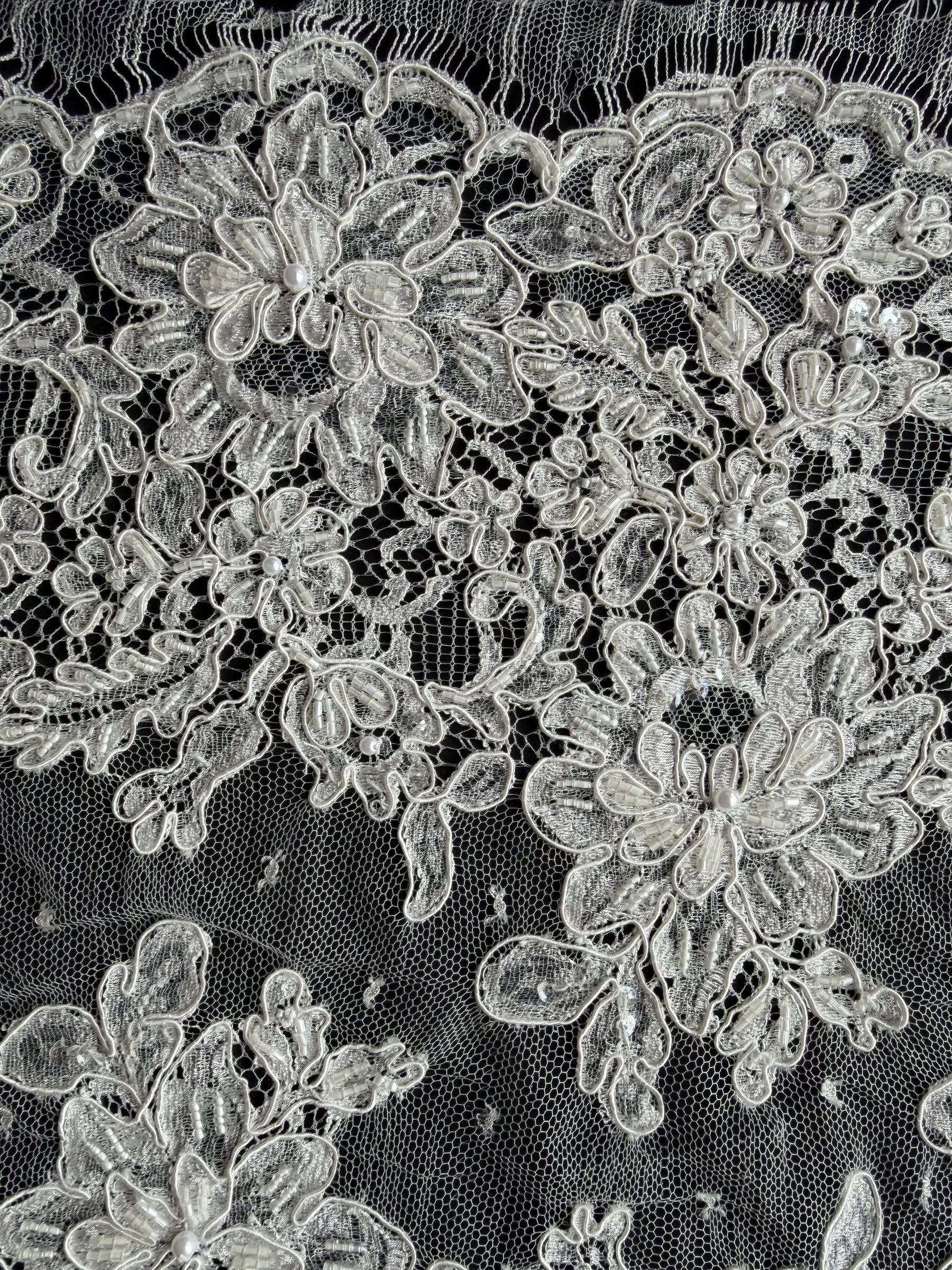Ivory Corded and Beaded French Lace - P251