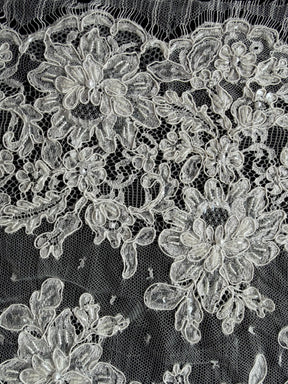 Ivory Corded and Beaded French Lace - P251