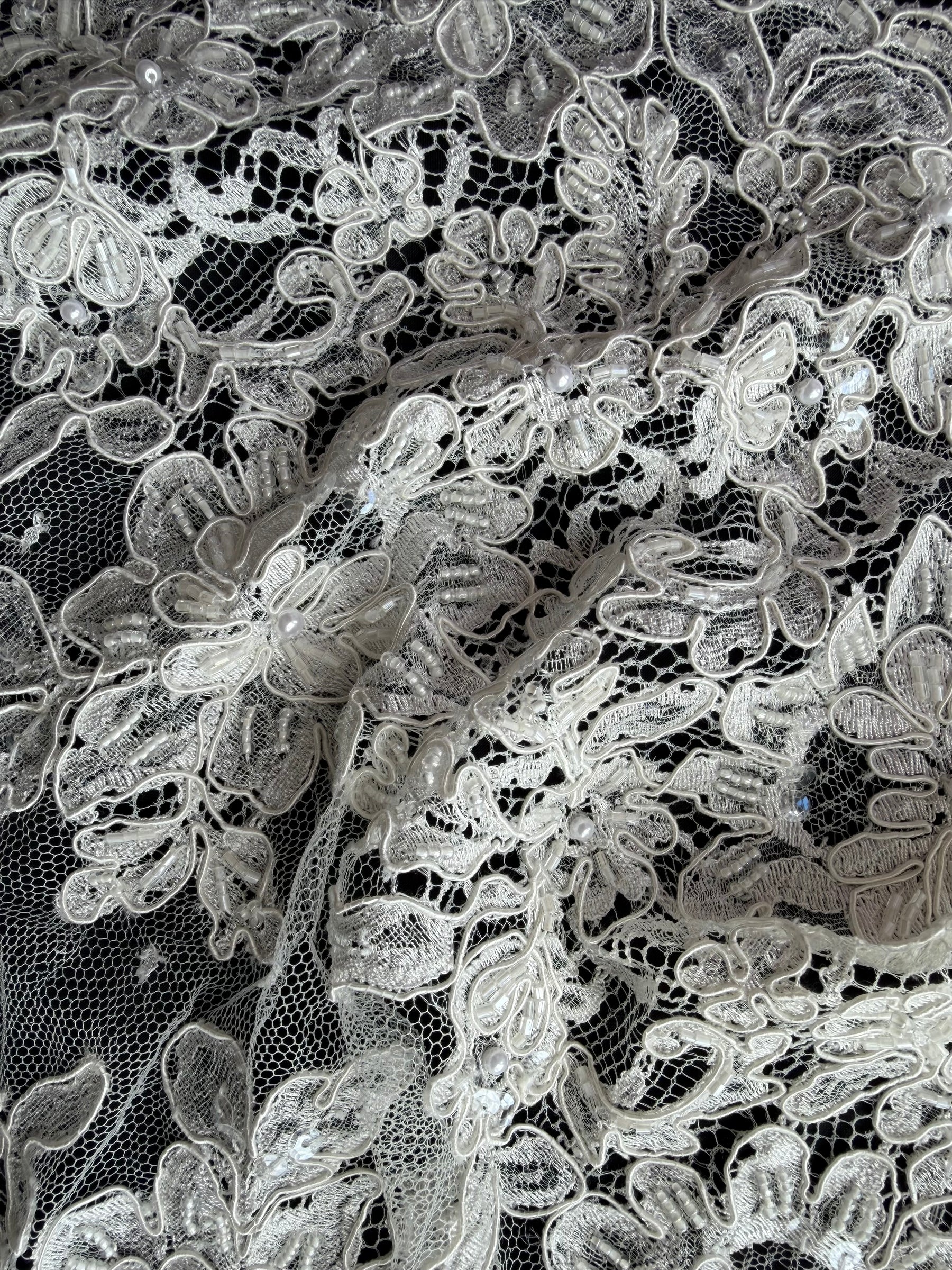 Ivory Corded and Beaded French Lace - P251