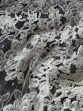 Ivory Corded and Beaded French Lace - P251