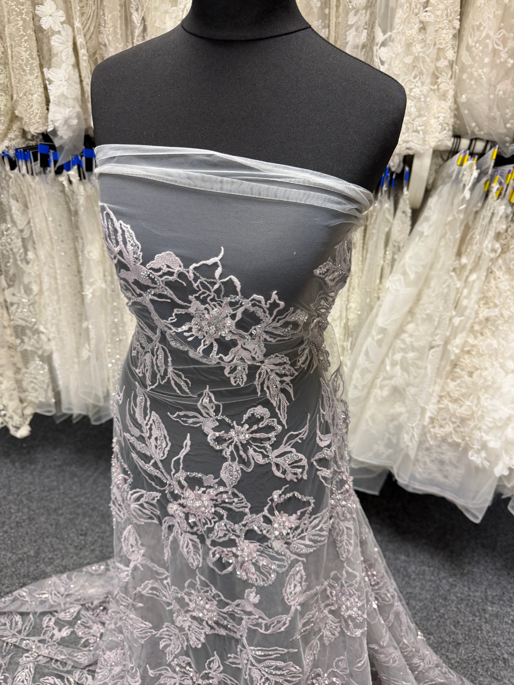 Lavender Embroidered Beaded Tulle - EB1100