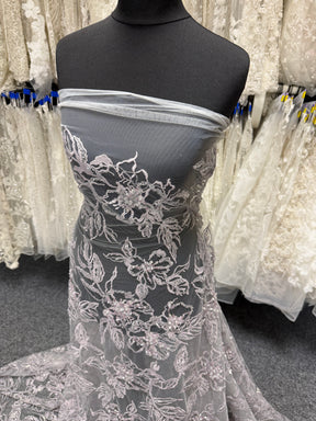 Lavender Embroidered Beaded Tulle - EB1100