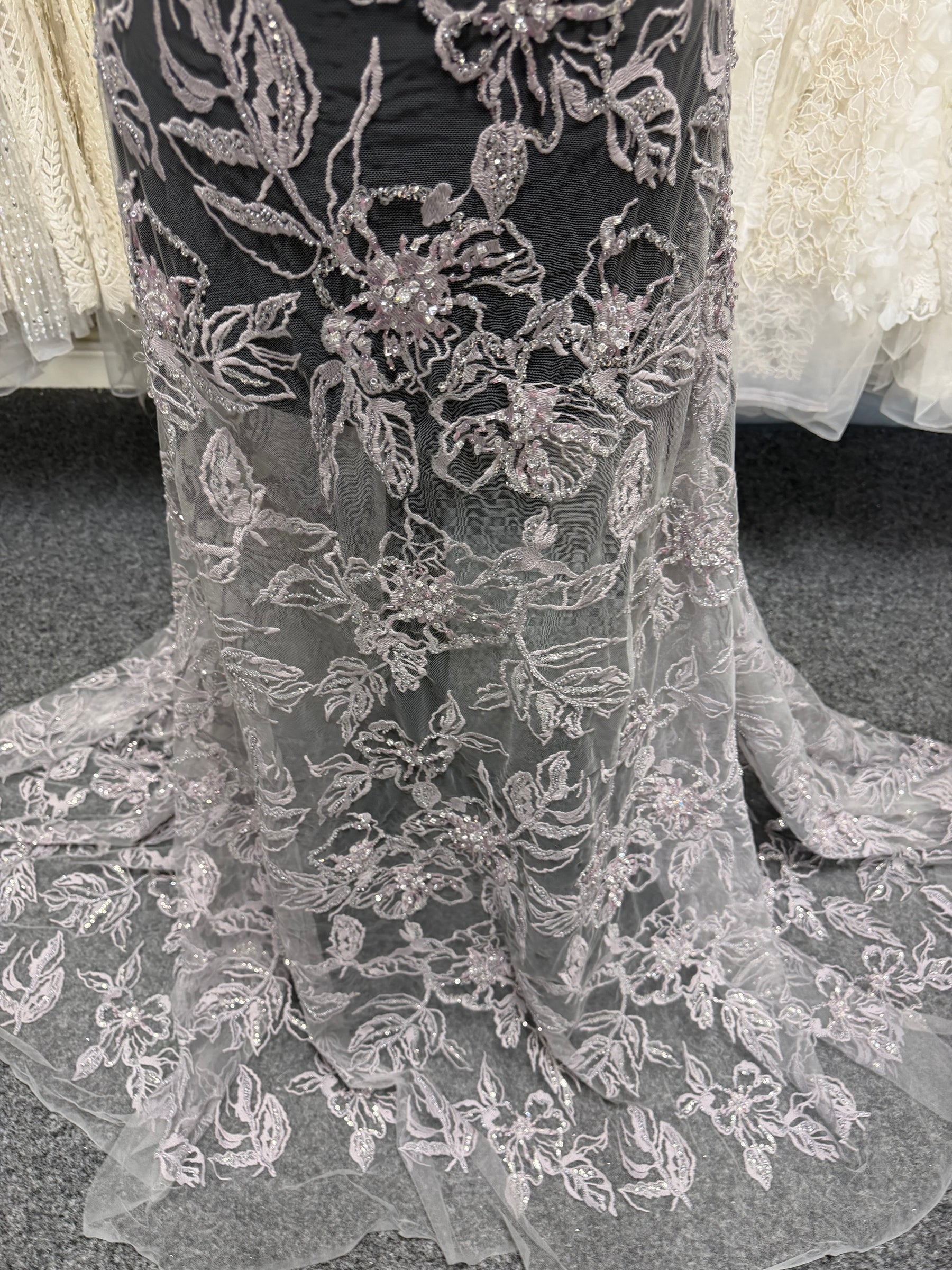 Lavender Embroidered Beaded Tulle - EB1100