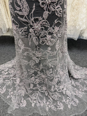 Lavender Embroidered Beaded Tulle - EB1100