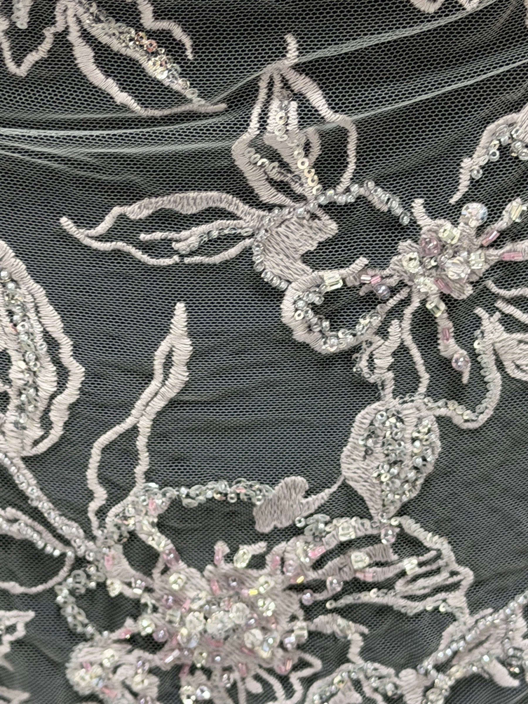 Lavender Embroidered Beaded Tulle - EB1100