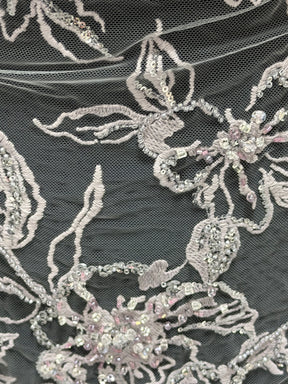 Lavender Embroidered Beaded Tulle - EB1100