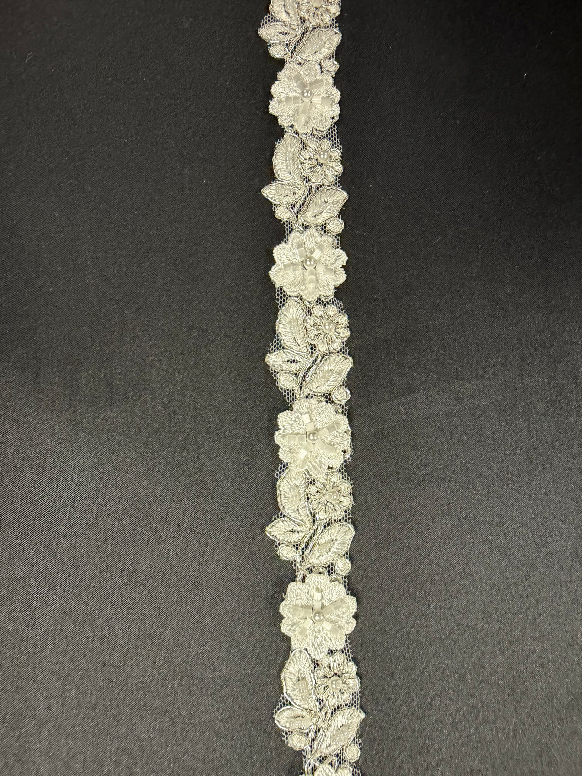 Ivory Beaded Flower Trim - T826