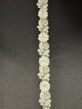 Ivory Beaded Flower Trim - T826