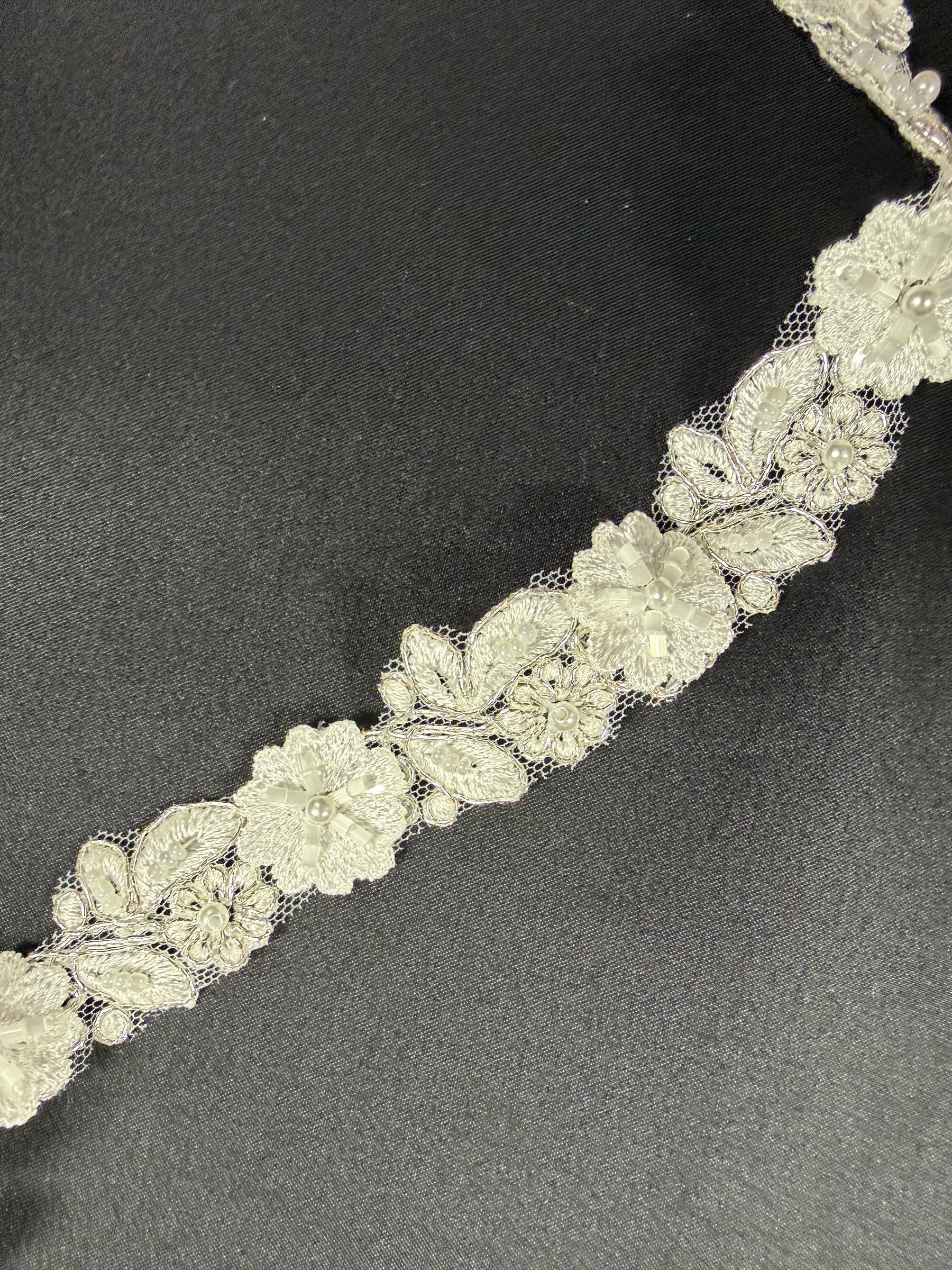 Ivory Beaded Flower Trim - T826