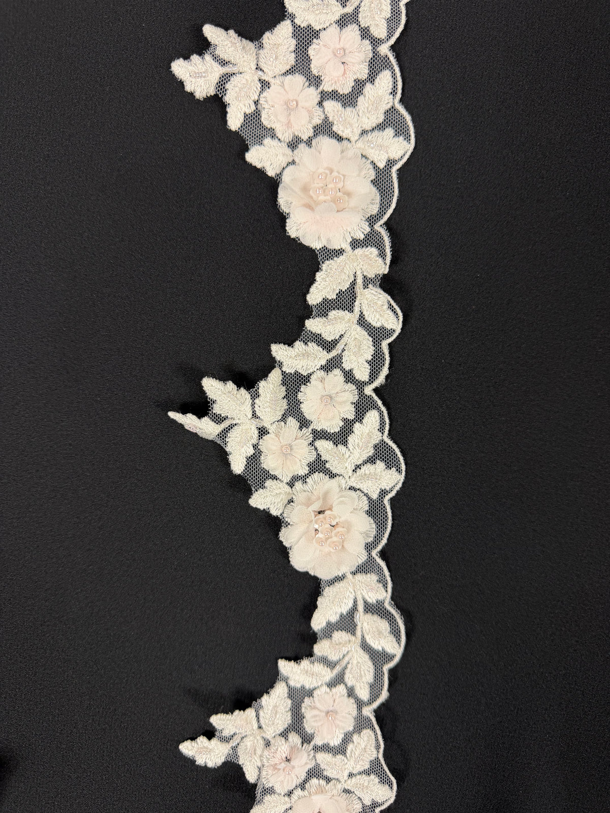 Ivory/Pink 3D Beaded Lace Edging - T714
