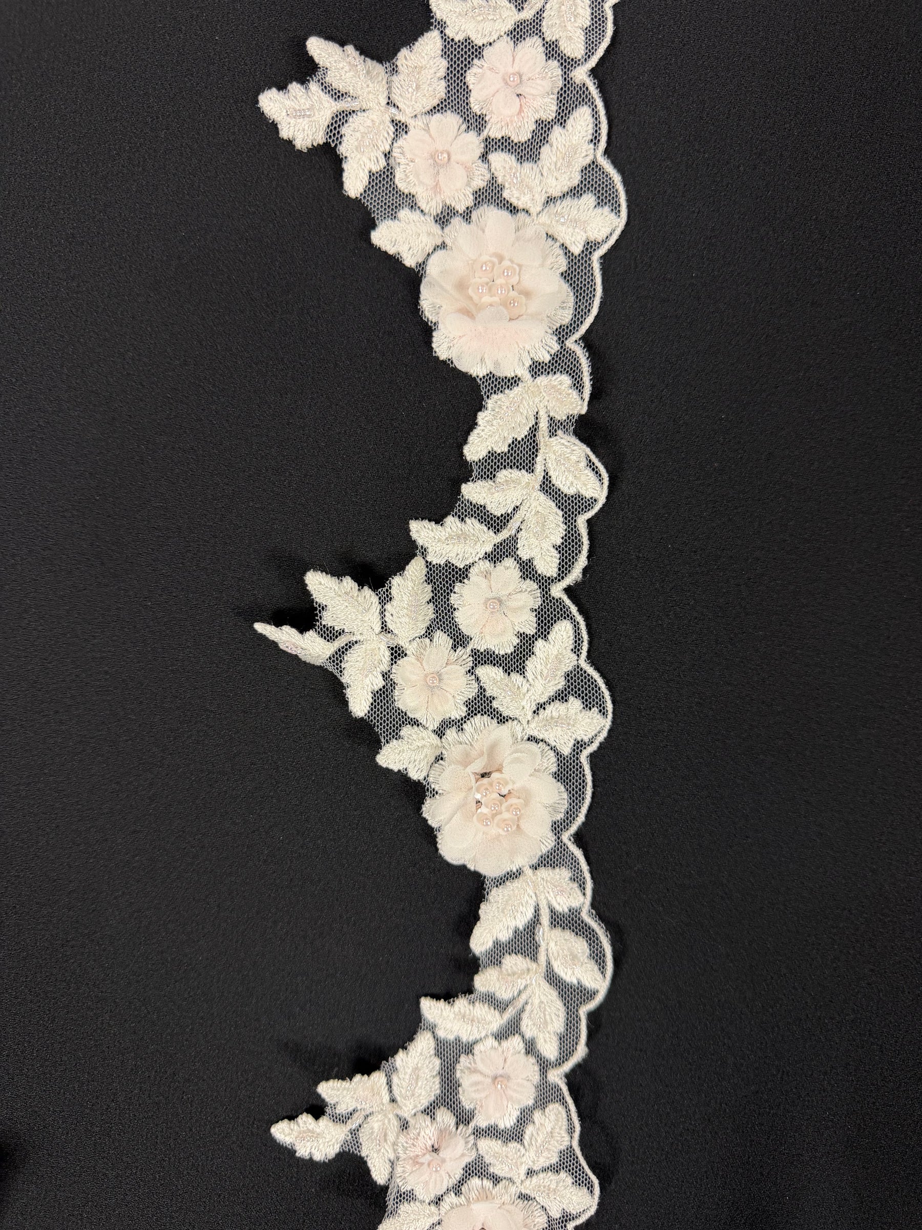 Ivory/Pink 3D Beaded Lace Edging - T714