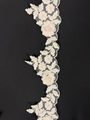 Ivory/Pink 3D Beaded Lace Edging - T714