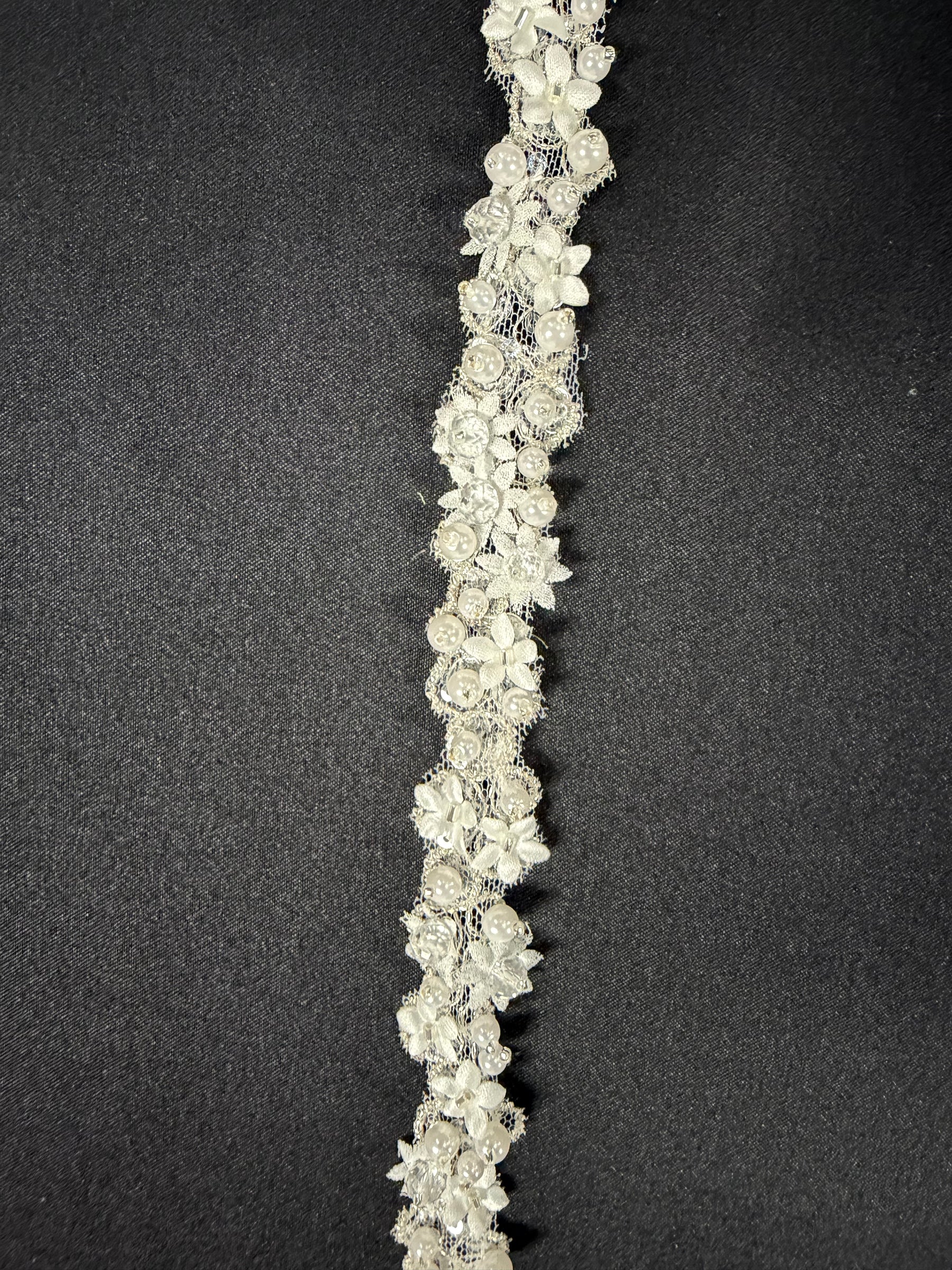 Ivory Beaded 3D Lace Trim - T883