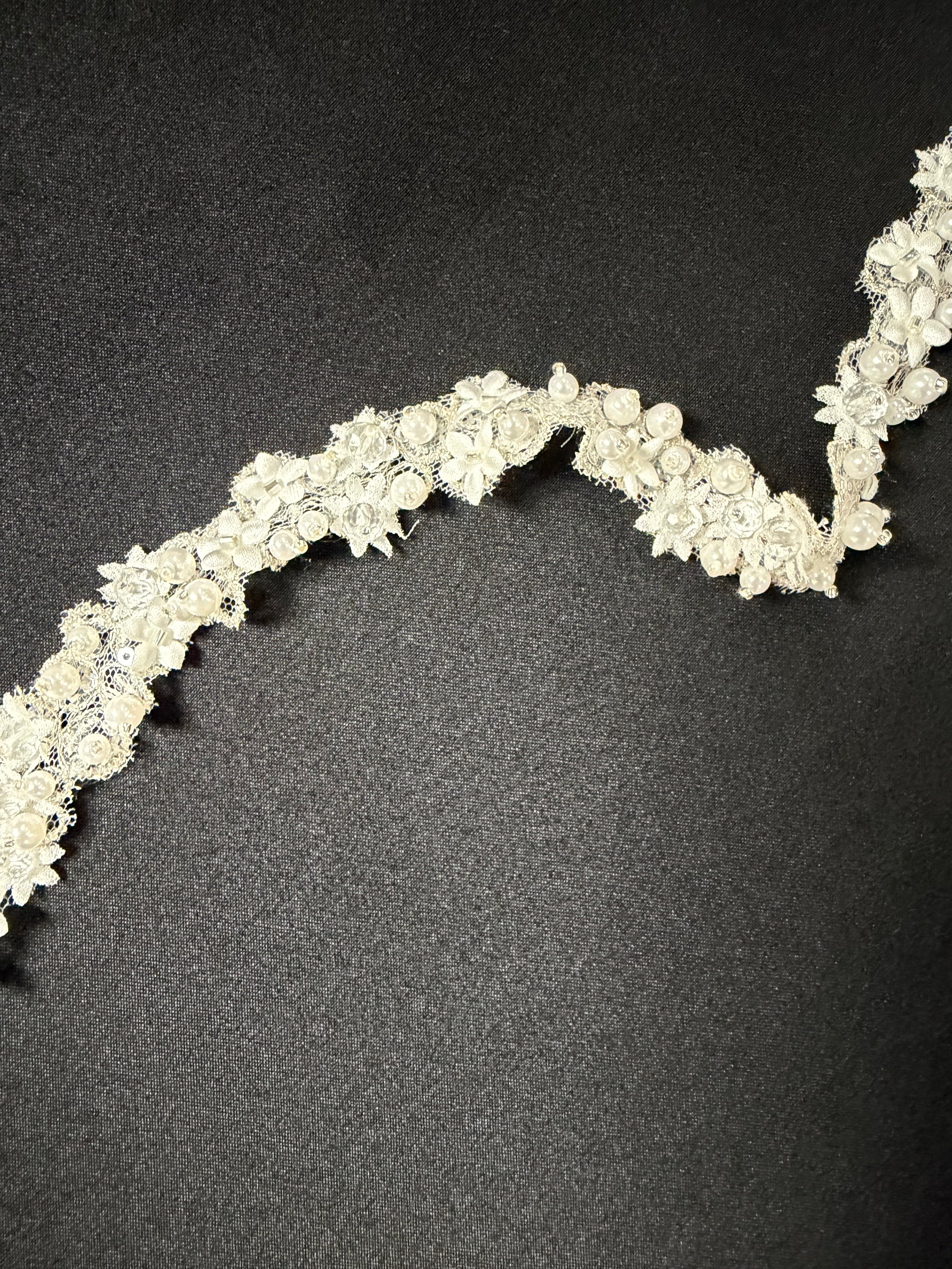 Ivory Beaded 3D Lace Trim - T883
