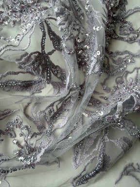 Lavender Embroidered Beaded Tulle - EB1100
