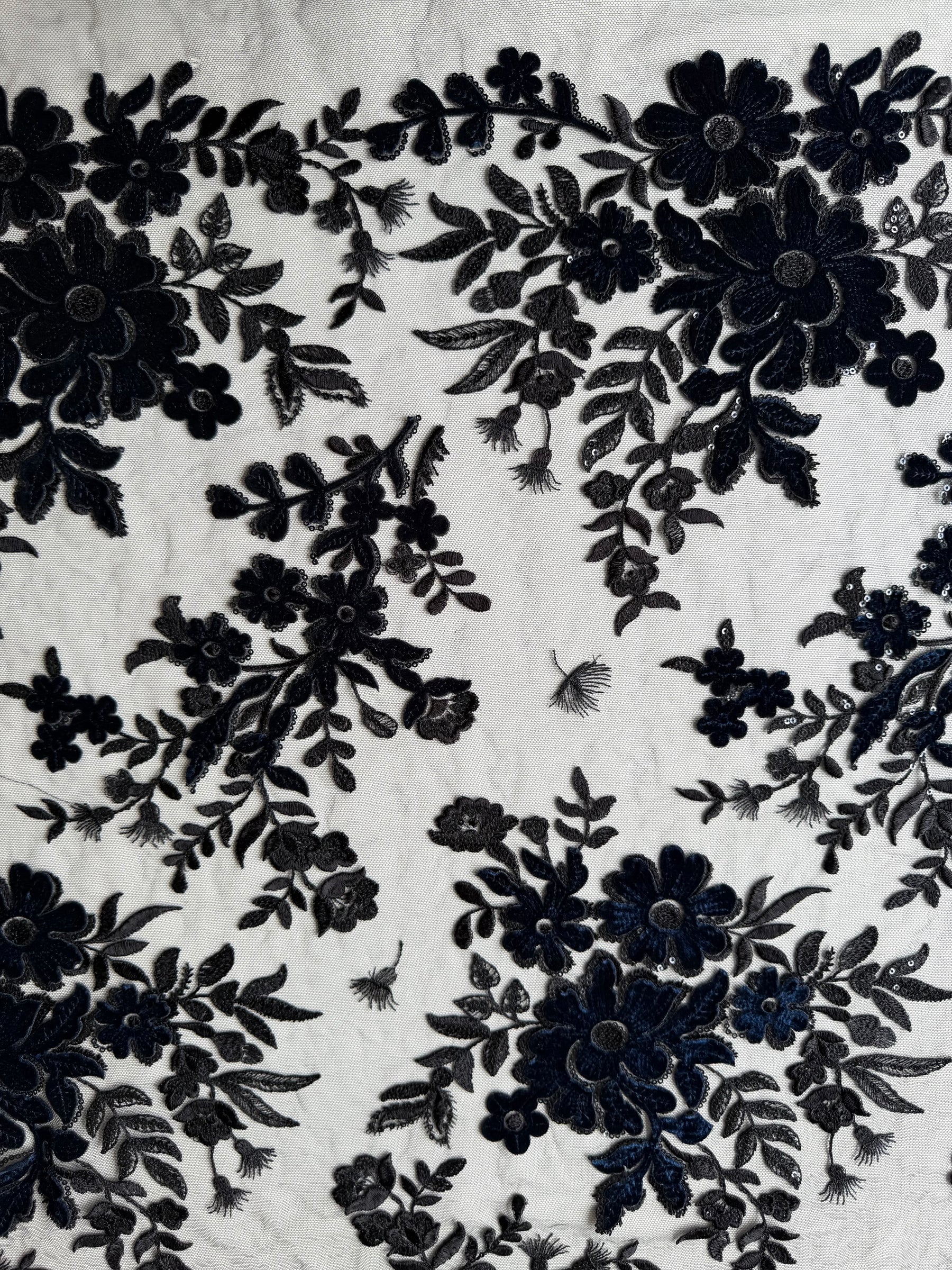 Black and Navy 3D Velvet Lace - EB3056
