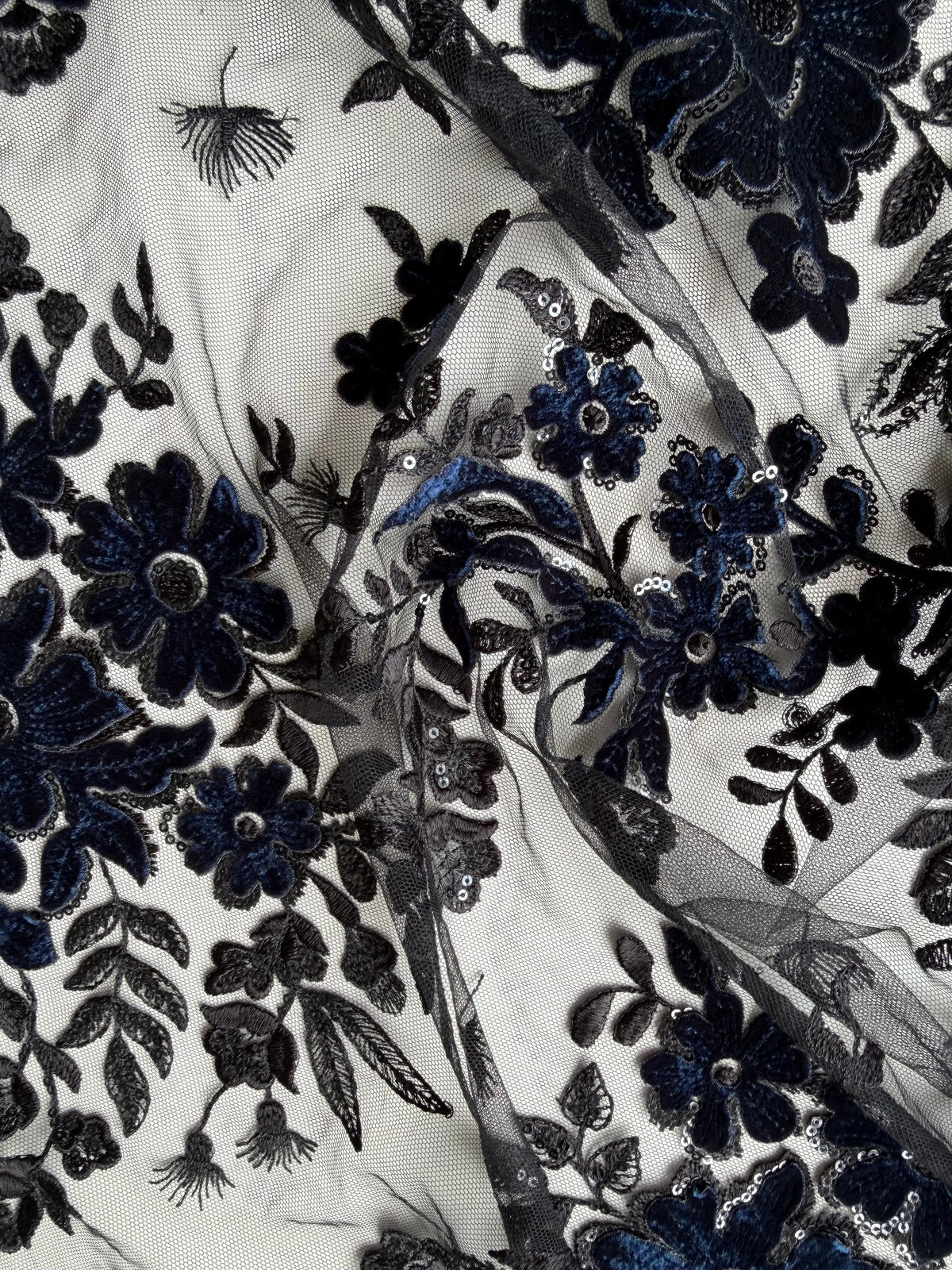 Black and Navy 3D Velvet Lace - EB3056