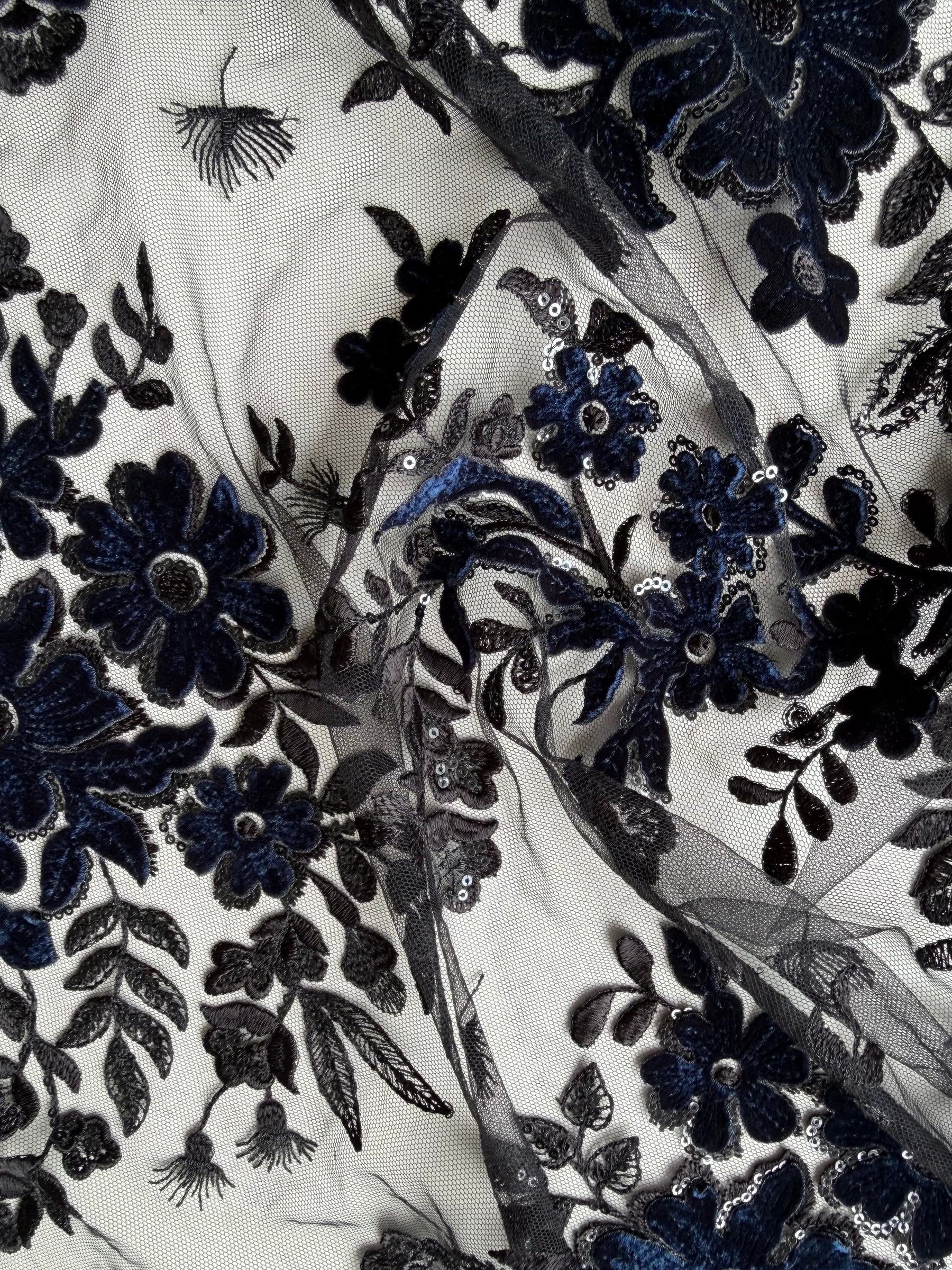 Black and Navy 3D Velvet Lace - EB3056