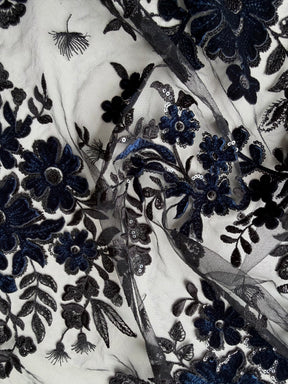 Black and Navy 3D Velvet Lace - EB3056